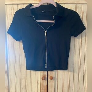 Brandy Melville Black Zippered Polo Crop Top
